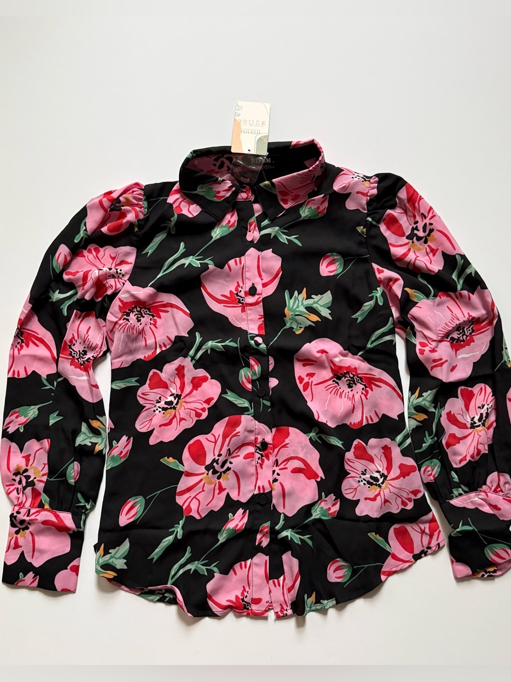BTFBM Poppy print button down blouse S Small NWT